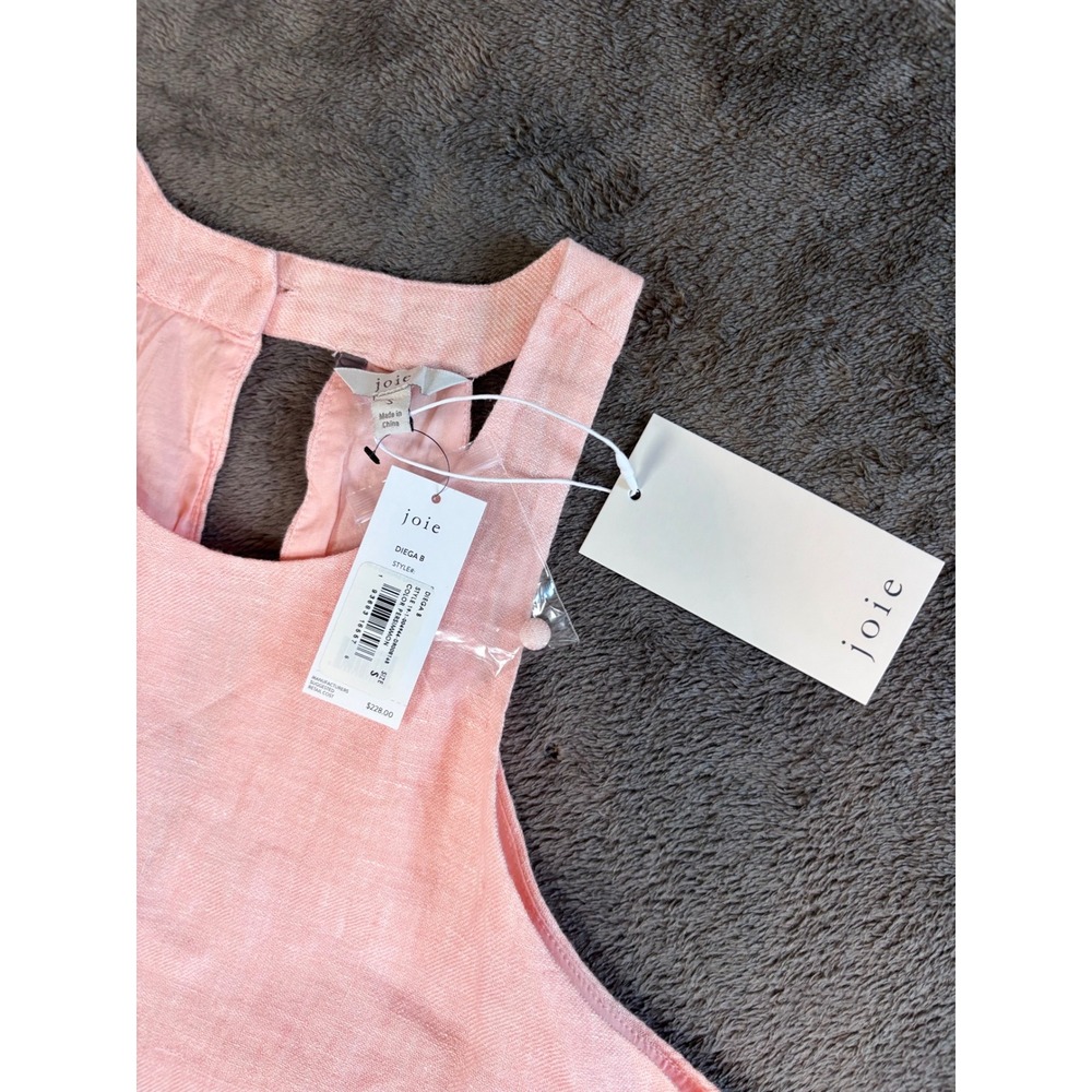 Joie Diega B Linen Dress Persimmon Pink Halter Mini Drawstring Waist NWT Small - Picture 4 of 5